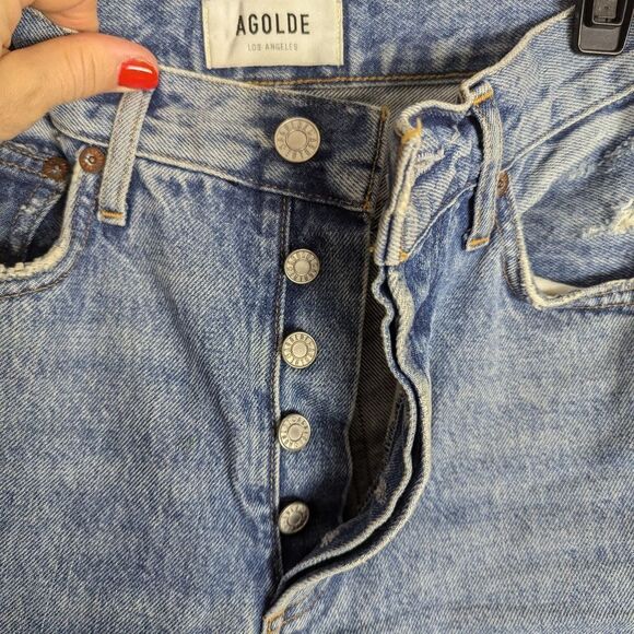 AGOLDE Women's Skinny Fit Jeans, Ripped Knees, Medium Wash, Size 24 - Picture 5 of 12